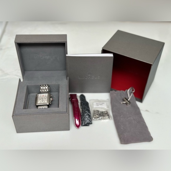 MICHELE Deco Diamond Chronograph Bracelet Watch with 3 straps, 33mm - Picture 2 of 16